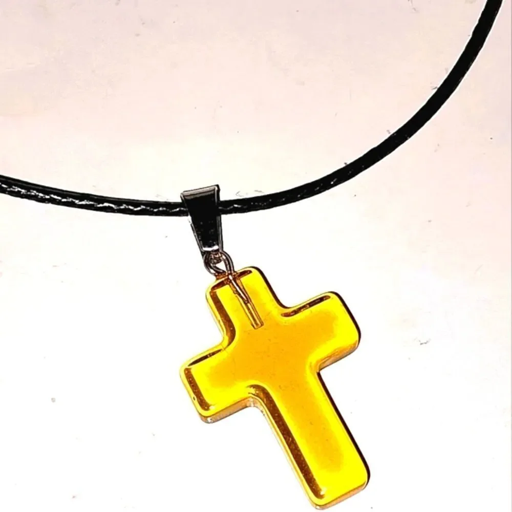 Yellow Cross Pendant Necklace